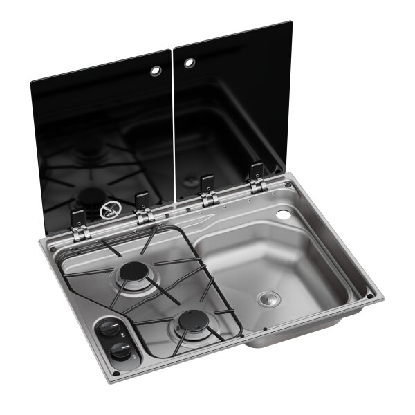 Dometic CVC 1600G RH Gaskochfeld, 2-flammig, 600 x 450 mm, Spüle rechts, Glasabdeckung, 12V