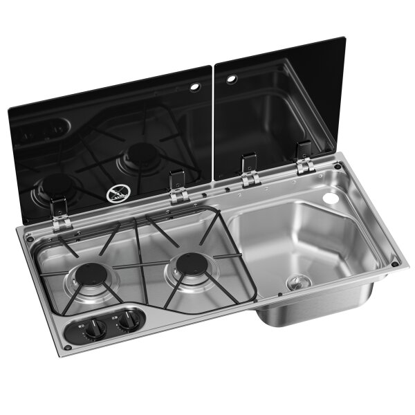 Dometic CVC 1700G RH gas hob, 2-burner, 700 x 350 mm, sink on right, glass lid