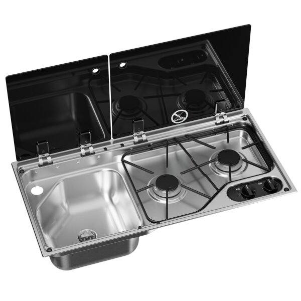 Dometic CVC 1700G LH Gaskochfeld, 2-flammig, 700 x 350 mm, Spüle links, Glasabdeckung