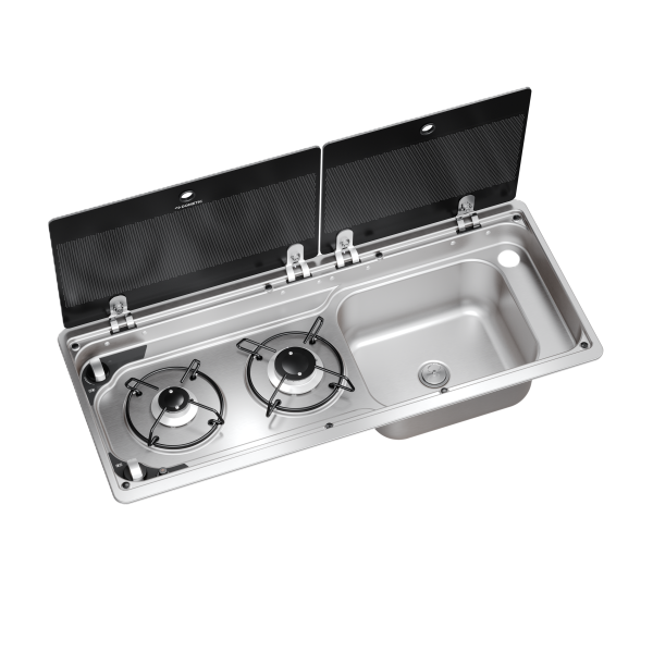 Dometic MO 9722R Gaskochfeld Modell 2026, 2-flammig, mit Spüle rechts, Sicherheits-Glasabdeckung